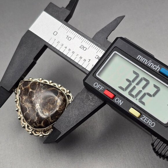 925 Sterling Silver Plated Turritella Agate Ring Size 8 Bezel Setting Bohemian - Picture 7 of 13